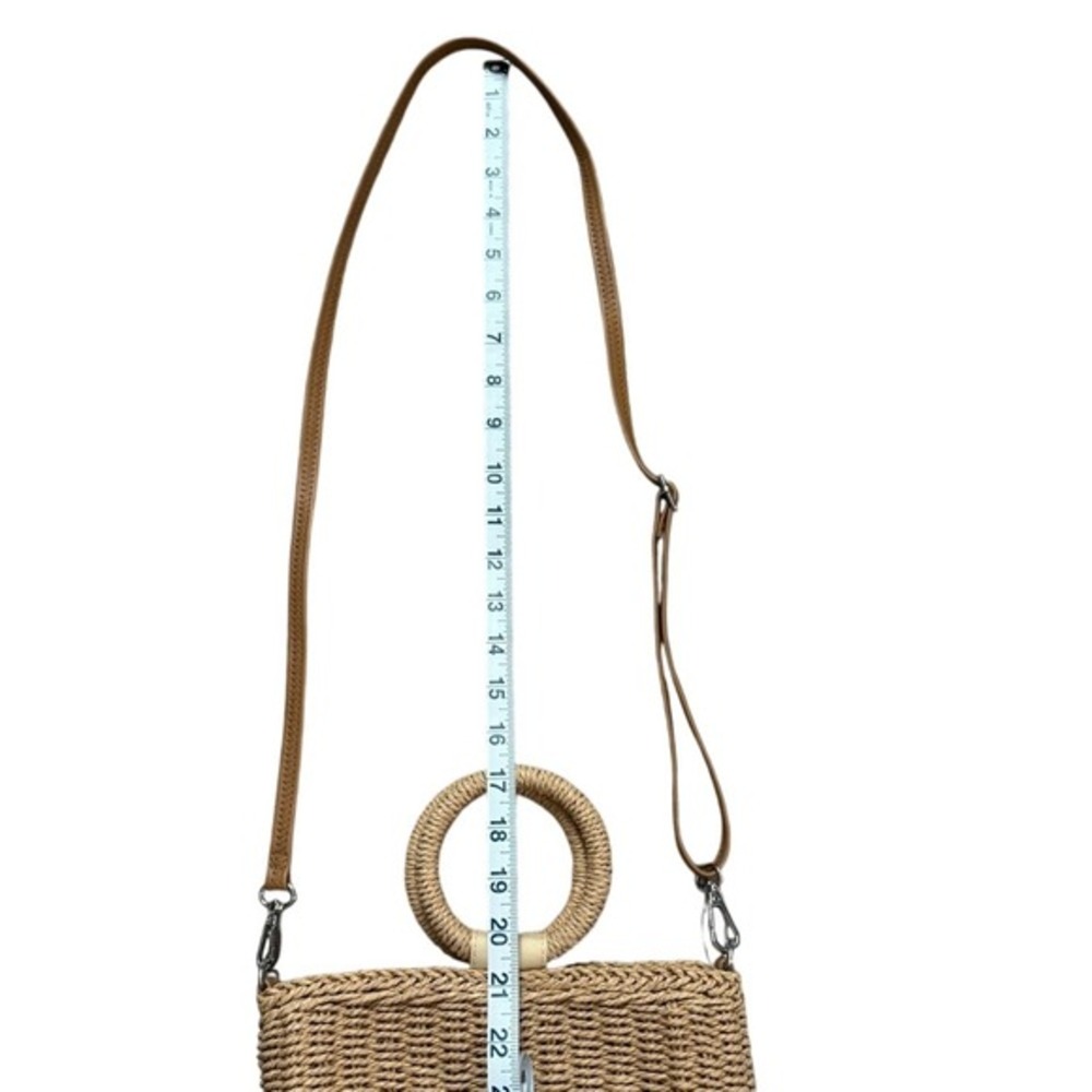 NWOT Colorful Striped Straw Woven Tote Bag Rainbow Coastal Euro Summer - Picture 6 of 6